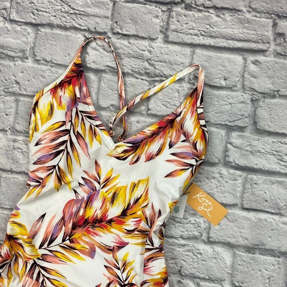 Kona Sol One Piece Swimsuit Size Medium Womens Floral V Neck Strappy 238019397 - Picture 7 of 8